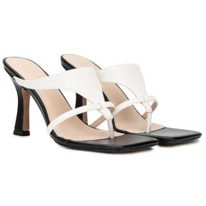 New‎ Torgeis Aconite Faux Leather High Heel Thong Sandals Black Size EU 41 US 10